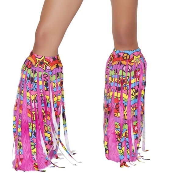 Hippie Fur Leg Warmers - Rave or 90's - Retro Funky Hippie - Halloween Costume - Picture 1 of 6
